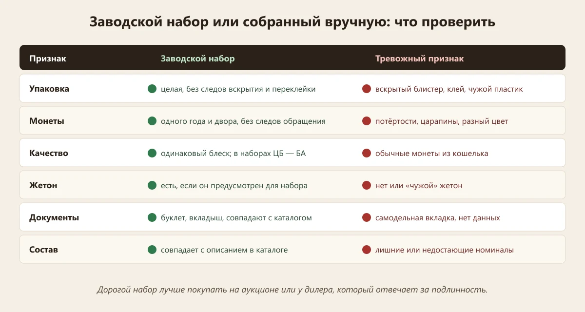 как отличить заводской набор монет от собранного вручную